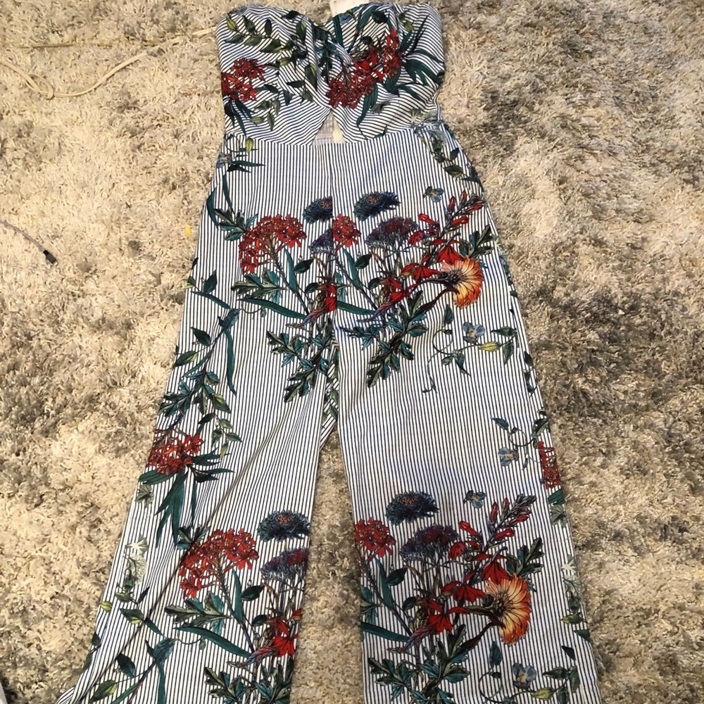 wide leg strapless jumpsuit
